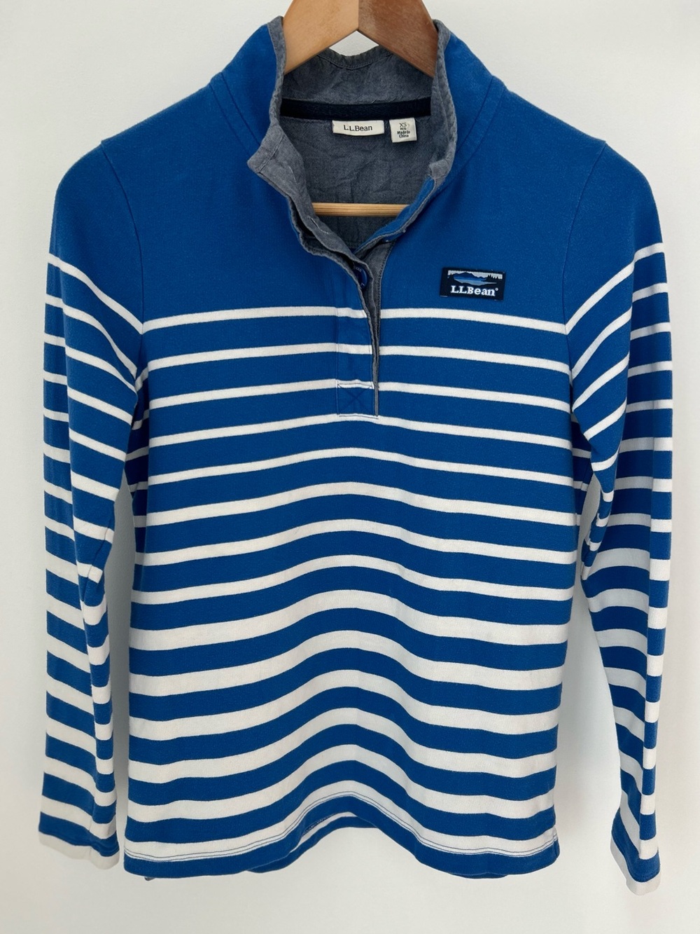 L.L.Bean Blue White Striped Rugby Pullover Top Women’s XS 18x24.5